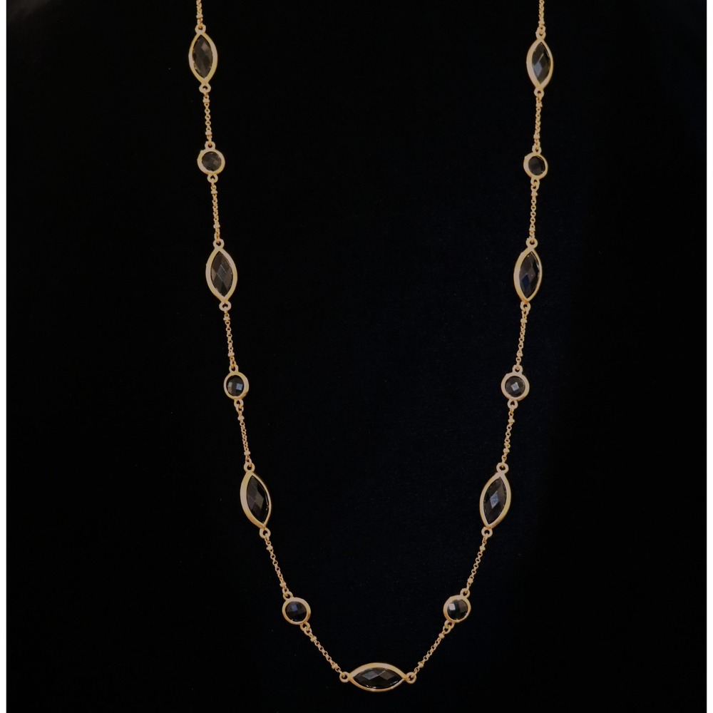 Vintage Monet Black Faceted Glass Station Necklace Gold Tone Long Chain 36" Rope - Picture 4 of 7